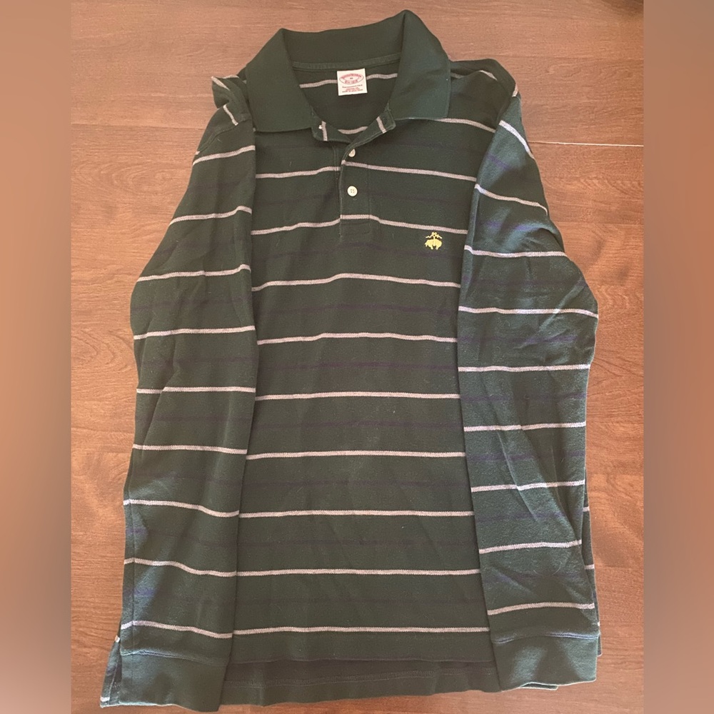 Brooks Brothers Green Striped Long Sleeve Polo Shirt Medium
